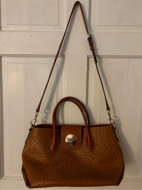 Dooney & Bourke Handbags - Dooney & Bourke Tan/Brown Ostrich-Embossed Satchel with Shoulder Strap
